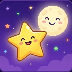 Una estrella sonriente junto a la luna